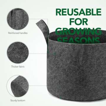 Delxo 12-Pack 10 Gallon Heavy Duty Aeration Fabric Pots Thickened Nonwoven Fabric Pots Plant Grow Bags Grey