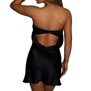 Argeousgor Women Y2k Off Shoulder Short Tube Dresses Strapless Open Back Mini Dress Pleated A-Line Dress Trendy Streetwear