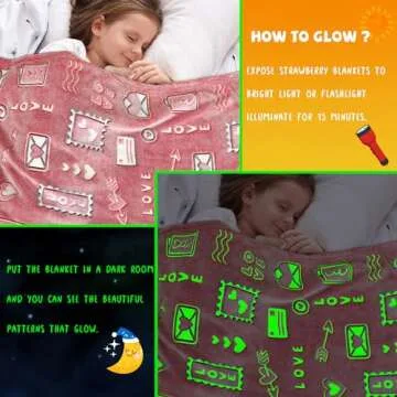 REXEO Valentines Day Gifts for Kids Girl Glow in The Dark Valentines Blanket Red Love Throw Blanket Kids Valentines Gifts
