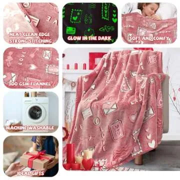 REXEO Valentines Day Gifts for Kids Girl Glow in The Dark Valentines Blanket Red Love Throw Blanket Kids Valentines Gifts