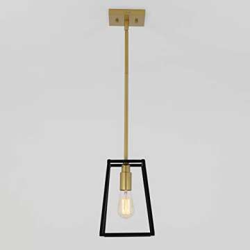 artika Carter 1-Light Modern Mid-Century - Farmhouse Pendant Light Fixture, Black and Gold Finish - ...