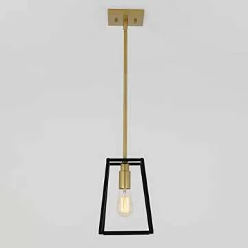 artika Carter 1-Light Modern Mid-Century - Farmhouse Pendant Light Fixture, Black and Gold Finish - ...