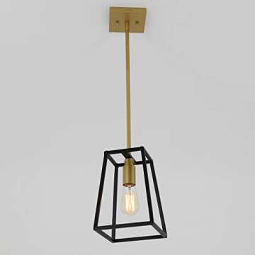 artika Carter 1-Light Modern Mid-Century - Farmhouse Pendant Light Fixture, Black and Gold Finish - Ideal for Kitchen Island Light - Bulb Not Included