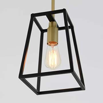 artika Carter 1-Light Modern Mid-Century - Farmhouse Pendant Light Fixture, Black and Gold Finish - Ideal for Kitchen Island Light - Bulb Not Included