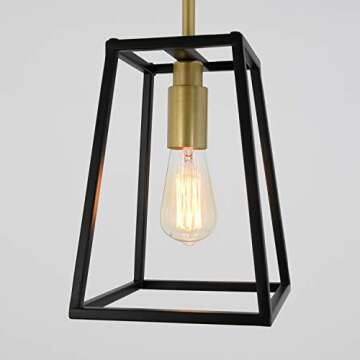 artika Carter 1-Light Modern Mid-Century - Farmhouse Pendant Light Fixture, Black and Gold Finish - Ideal for Kitchen Island Light - Bulb Not Included