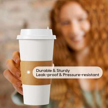 [50 Pack] 20 oz Paper Coffee Cups, Disposable Paper Coffee Cup with Lids, Sleeves, and Stirrers, Hot/Cold Beverage Drinking Cup for Water, Juice, Coffee or Tea, Suitable for Home, Shops and Cafes
