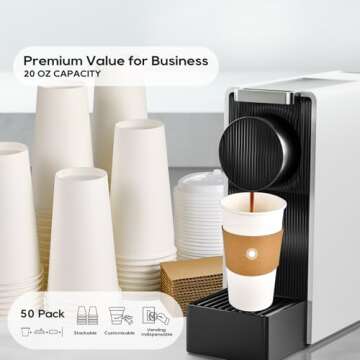 [50 Pack] 20 oz Paper Coffee Cups, Disposable Paper Coffee Cup with Lids, Sleeves, and Stirrers, Hot/Cold Beverage Drinking Cup for Water, Juice, Coffee or Tea, Suitable for Home, Shops and Cafes