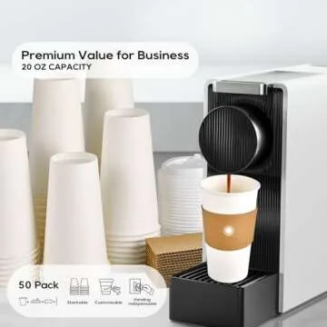 [50 Pack] 20 oz Paper Coffee Cups, Disposable Paper Coffee Cup with Lids, Sleeves, and Stirrers, Hot/Cold Beverage Drinking Cup for Water, Juice, Coffee or Tea, Suitable for Home, Shops and Cafes