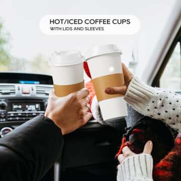 [50 Pack] 20 oz Paper Coffee Cups, Disposable Paper Coffee Cup with Lids, Sleeves, and Stirrers, Hot/Cold Beverage Drinking Cup for Water, Juice, Coffee or Tea, Suitable for Home, Shops and Cafes