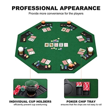 48" Foldable Poker Table Top with Cup Holders & Carry Bag