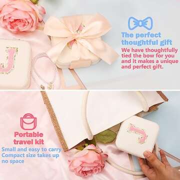 CHMI Travel Jewelry Case, White Travel Jewelry Box, Travel Jewelry Organizer, Travel Gifts for Women Girls, Jewelry Organizer Box, Birthday Gifts for Women, Christmas Gifts for Teens Girls - Initial V