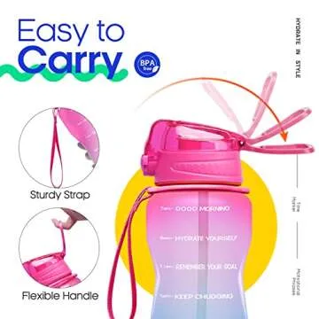 Giotto Large Half Gallon/64oz Motivational Water Bottle with Time Marker & Straw,Leakproof Tritan BPA Free Water Jug,Ensure You Drink Enough Water Daily for Fitness,Gym and Outdoor Activity-Light Pink/Green Gradient