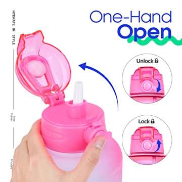 Giotto Large Half Gallon/64oz Motivational Water Bottle with Time Marker & Straw,Leakproof Tritan BPA Free Water Jug,Ensure You Drink Enough Water Daily for Fitness,Gym and Outdoor Activity-Light Pink/Green Gradient