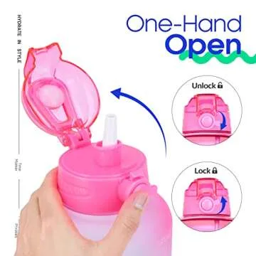 Giotto Large Half Gallon/64oz Motivational Water Bottle with Time Marker & Straw,Leakproof Tritan BPA Free Water Jug,Ensure You Drink Enough Water Daily for Fitness,Gym and Outdoor Activity-Light Pink/Green Gradient