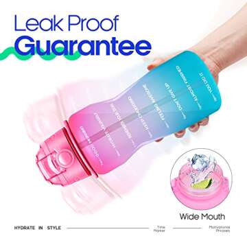 Giotto Large Half Gallon/64oz Motivational Water Bottle with Time Marker & Straw,Leakproof Tritan BPA Free Water Jug,Ensure You Drink Enough Water Daily for Fitness,Gym and Outdoor Activity-Light Pink/Green Gradient