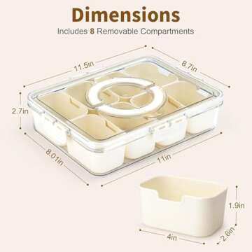 Plastic Divided Serving Tray with Lid and Handle Snack Box Charcuterie Container Portable Snack Platters Organizer for Candy, Fruits, Snacks, Nuts, for Party, Entertaining, Picnic (8 compartments)