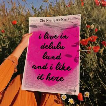 vuvuhi Delulu Land Poster Newspaper Headline Poster Trendy New York Poster Apartment Aesthetic Trendy Pink Wall Art Preppy Typography Poster