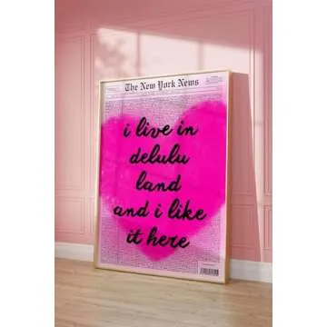 vuvuhi Delulu Land Poster Newspaper Headline Poster Trendy New York Poster Apartment Aesthetic Trendy Pink Wall Art Preppy Typography Poster