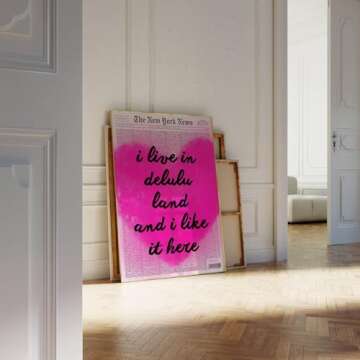 vuvuhi Delulu Land Poster Newspaper Headline Poster Trendy New York Poster Apartment Aesthetic Trendy Pink Wall Art Preppy Typography Poster