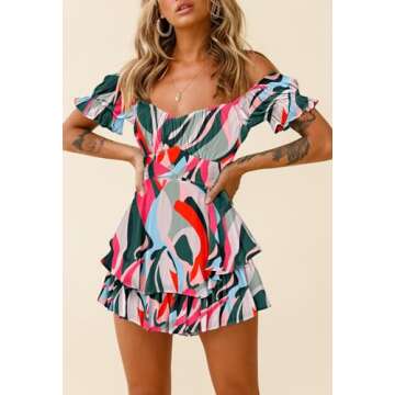 Fixmatti Women's Elegant Summer Off Shoulder Ruffle Romper