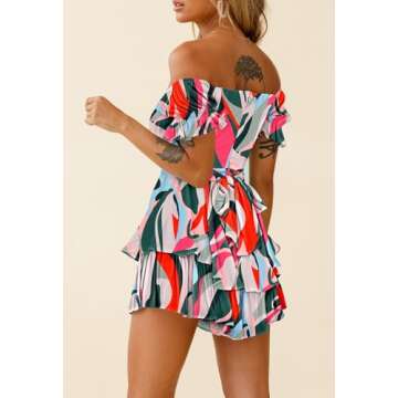 Fixmatti Women's Elegant Summer Off Shoulder Ruffle Romper