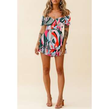 Fixmatti Women's Elegant Summer Off Shoulder Ruffle Romper