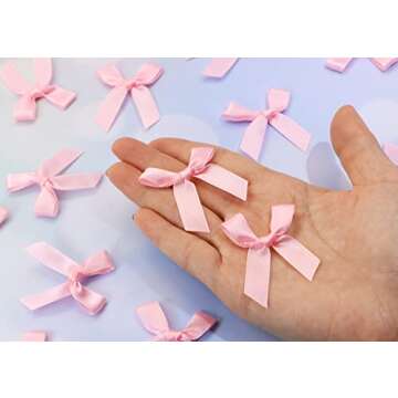 Shapenty Mini Satin Ribbon Bows Flowers Boutique for Sewing Scrapbook Card Making Wedding Christmas Gift Girls Dress Hair Accessories Decoration Crafting, 4x4cm,50PCS (Pink)