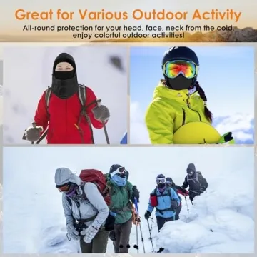Balaclava Ski Mask Fleece Lining Windproof Warm Adjustable Thermal Winter Cold Weather Face Mask for Men Women Black