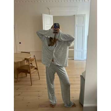 Creaion Y2K Two Piece Pj Lounge Set Long Sleeve Floral Fruit Print Shirt Pajamas Wide Leg Palazzo Pants Matching Sets 2 Piece Outfit