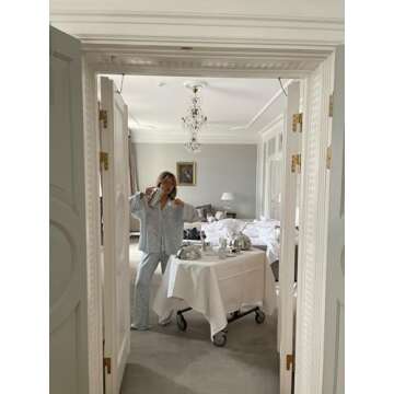 Creaion Y2K Two Piece Pj Lounge Set Long Sleeve Floral Fruit Print Shirt Pajamas Wide Leg Palazzo Pants Matching Sets 2 Piece Outfit