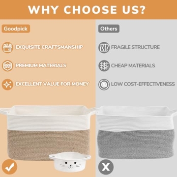 Goodpick Blanket Basket, Toy Baskets Storage Kids, Large Baskets for Storage, Baby Laundry Basket with Small Cute Basket, Blanket Storage for Dirty Clothes, 21.6" x 14.9" x 11.8", White & Light Brown