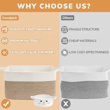 Goodpick Blanket Basket, Toy Baskets Storage Kids, Large Baskets for Storage, Baby Laundry Basket with Small Cute Basket, Blanket Storage for Dirty Clothes, 21.6" x 14.9" x 11.8", White & Light Brown