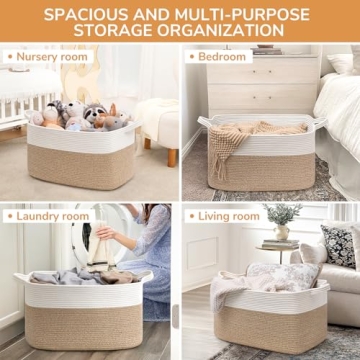 Goodpick Blanket Basket, Toy Baskets Storage Kids, Large Baskets for Storage, Baby Laundry Basket with Small Cute Basket, Blanket Storage for Dirty Clothes, 21.6" x 14.9" x 11.8", White & Light Brown