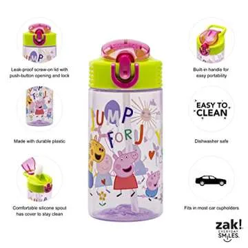 Zak Designs Peppa Pig Kids Water Bottle for School