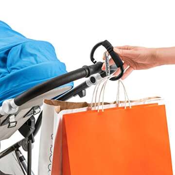 Ethan & Emma Stroller Hooks - Carabiner Shape Design for Reinforced Strength - Organizer Hook Clip for Purse Shopping & Diaper Bags