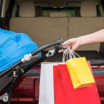 Ethan & Emma Stroller Hooks - Carabiner Shape Design for Reinforced Strength - Organizer Hook Clip for Purse Shopping & Diaper Bags