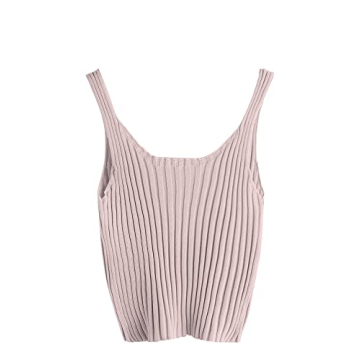 SweatyRocks Women's Ribbed Knit Crop Tank Top Spaghetti Strap Camisole Vest Tops Pale Pink S