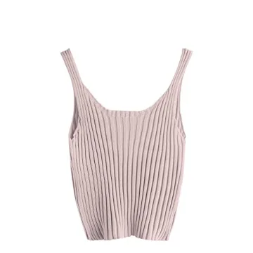SweatyRocks Women's Ribbed Knit Crop Tank Top Spaghetti Strap Camisole Vest Tops Pale Pink S