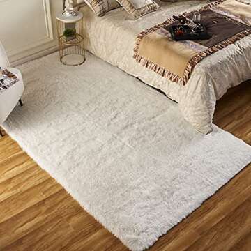 EasyJoy Super Soft Rugs for Living Room, Area Rugs for Bedroom 6x9 Feet White Fluffy Room Rug, Large Shag Throw Rug for Nursery Kids Room, Cute Mordern Fuzzy Rug for Playroom