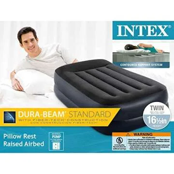 Intex Dura-Beam Twin Airbed with Electric Pump and Pillow Rest