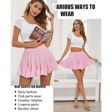 Avidlove Women's Pleated Skater Skirts Casual Ruffles Mini Lingerie Skirts Pink