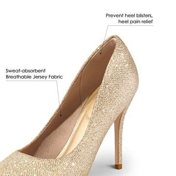 mysoft Women's High Heels Pumps Closed Pointed Toe Stiletto 4IN Heels Dress Wedding Shoes Gold Glitter
