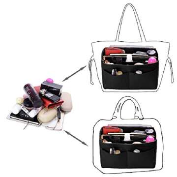 ZTUJO Purse Organizer Insert, Felt Bag Organizer with Metal Zipper, Handbag & Tote Shaper, For Speedy Neverfull Tote, 7 Sizes(Medium, Black)