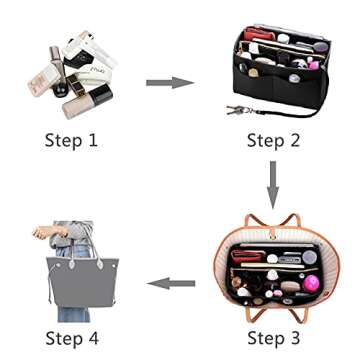 ZTUJO Purse Organizer Insert, Felt Bag Organizer with Metal Zipper, Handbag & Tote Shaper, For Speedy Neverfull Tote, 7 Sizes(Medium, Black)