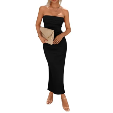 PRETTYGARDEN Women's Summer Bodycon Maxi Tube Dress Ribbed Strapless Side Slit Long Going Out Casual...