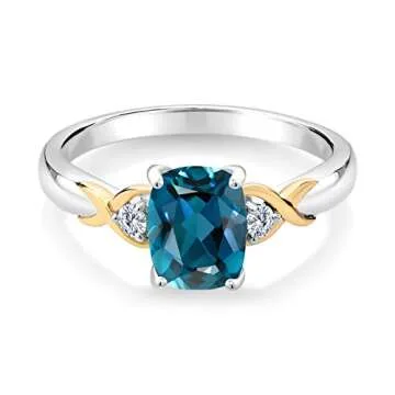 Gem Stone King 925 Sterling Silver and 10K Yellow Gold Customized Personalized Name Engraved Cushion 8X6MM Gemstone Birthstone and White Lab Grown Diamond Ring For Women (Size 8)