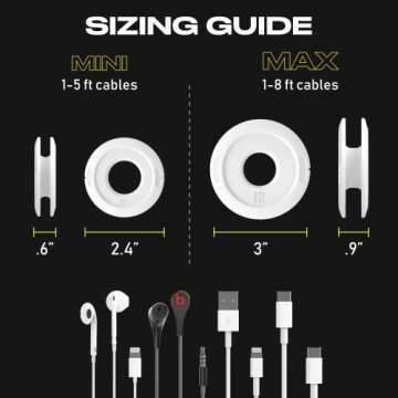Side Winder Mini and Max Headphone, Earbud and Charging Cable Winder and Organizer Perfect for Wrapping Earbuds and Cords for Travel and Organization 2-Pack (White, Max (2-Pack))