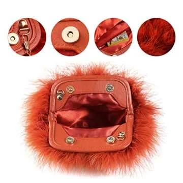 expouch Women Marabou Feather Clutch Bag Evening Handbag with Detachable Chain Strap Wedding Cocktail Party Bag (Orange)