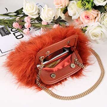 expouch Women Marabou Feather Clutch Bag Evening Handbag with Detachable Chain Strap Wedding Cocktail Party Bag (Orange)