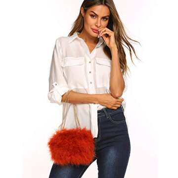 expouch Women Marabou Feather Clutch Bag Evening Handbag with Detachable Chain Strap Wedding Cocktail Party Bag (Orange)